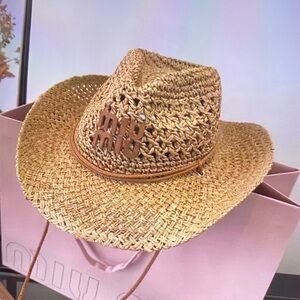 Miu Miu Woven Straw Cowboy Hat - Natural Tan